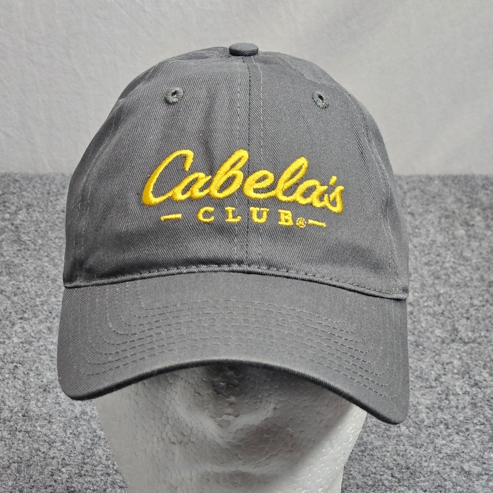 Cabelas‎ Club Hat Gray Yellow Embroidered Logo Strapback Cap Outdoor Workwear